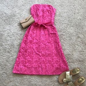 White Tag Pink Shin Length Lace Dress.